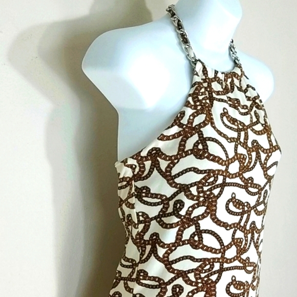 Michael Kors Top Tank halter grecian chain Backless ivory yellow Black Stretchy - Picture 5 of 9